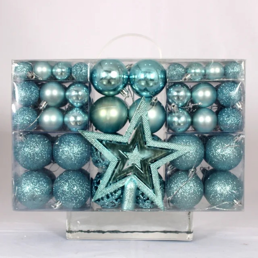 Holiday Ornament Set with Star Topper - Blue